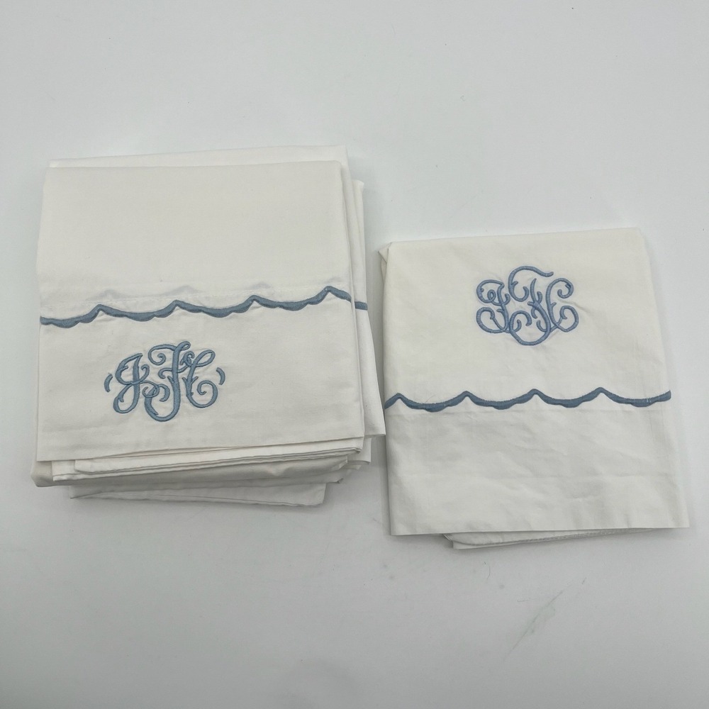 Wamsutta Pillowcases Standard LOT of 5 Cotton Blue Monogram JFC Embroidered USA